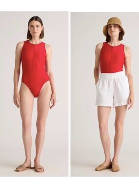 NEW Size XS Cherry Red Italian‎ Zip-Front One-Piece Swimsuit Y2K UPF 50